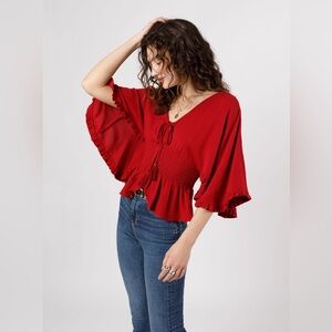 KACEY RED SMOCKED WAIST TOP